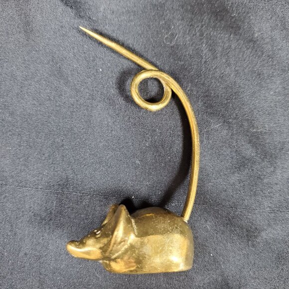 VTG Solid Brass Mouse Note Spike | Mid Century Canadian Brass Desk Paper Spike | - Picture 15 of 16